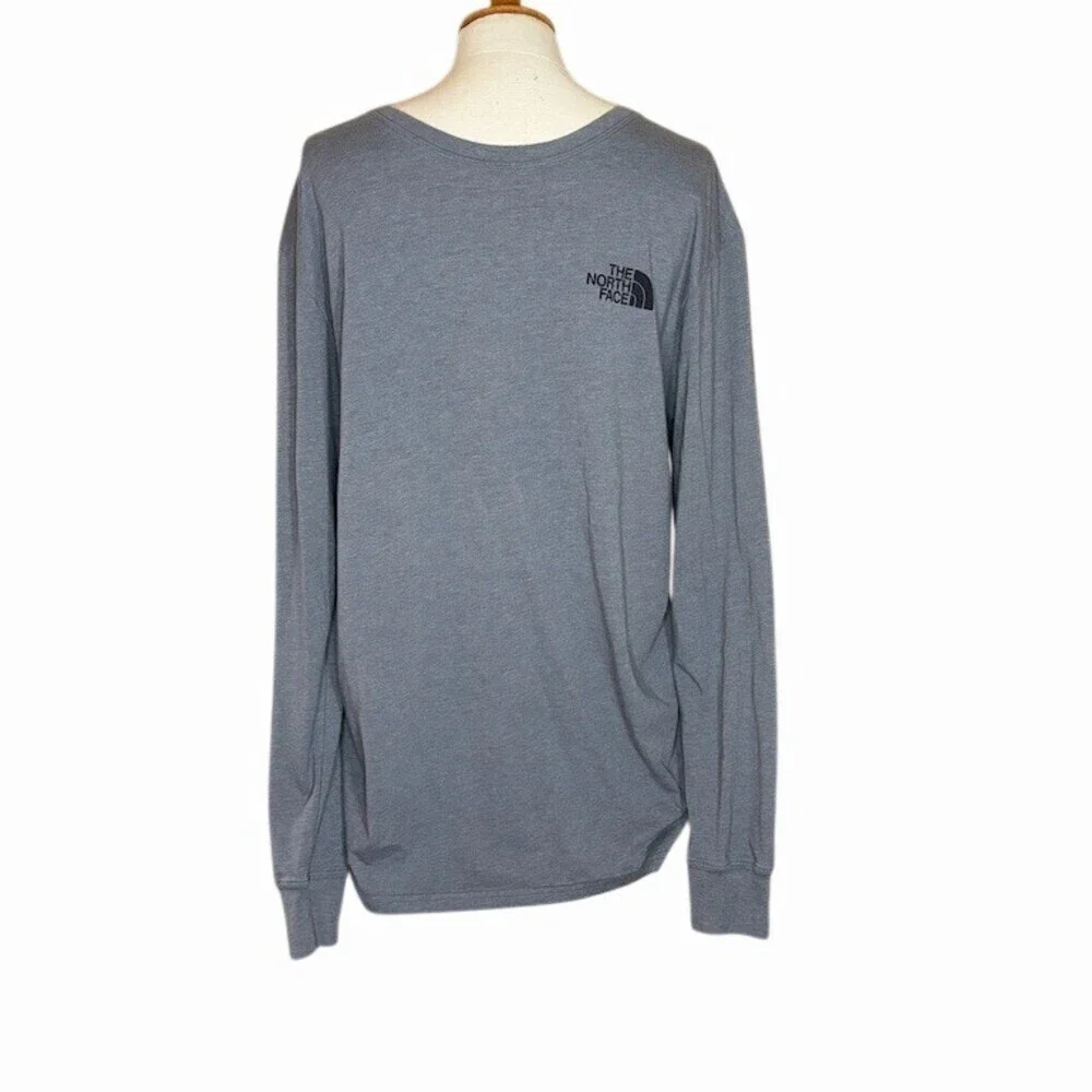 The North Face T-Shirt Mens Size L Heather Gray Long Sleeve Logo Crew Neck